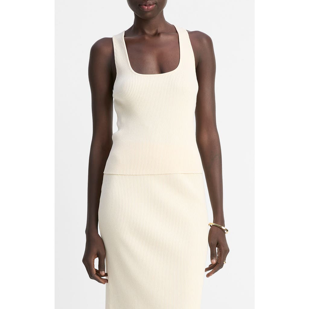 Vince Rib Racerback Stretch Cotton Blend Tank Top In White