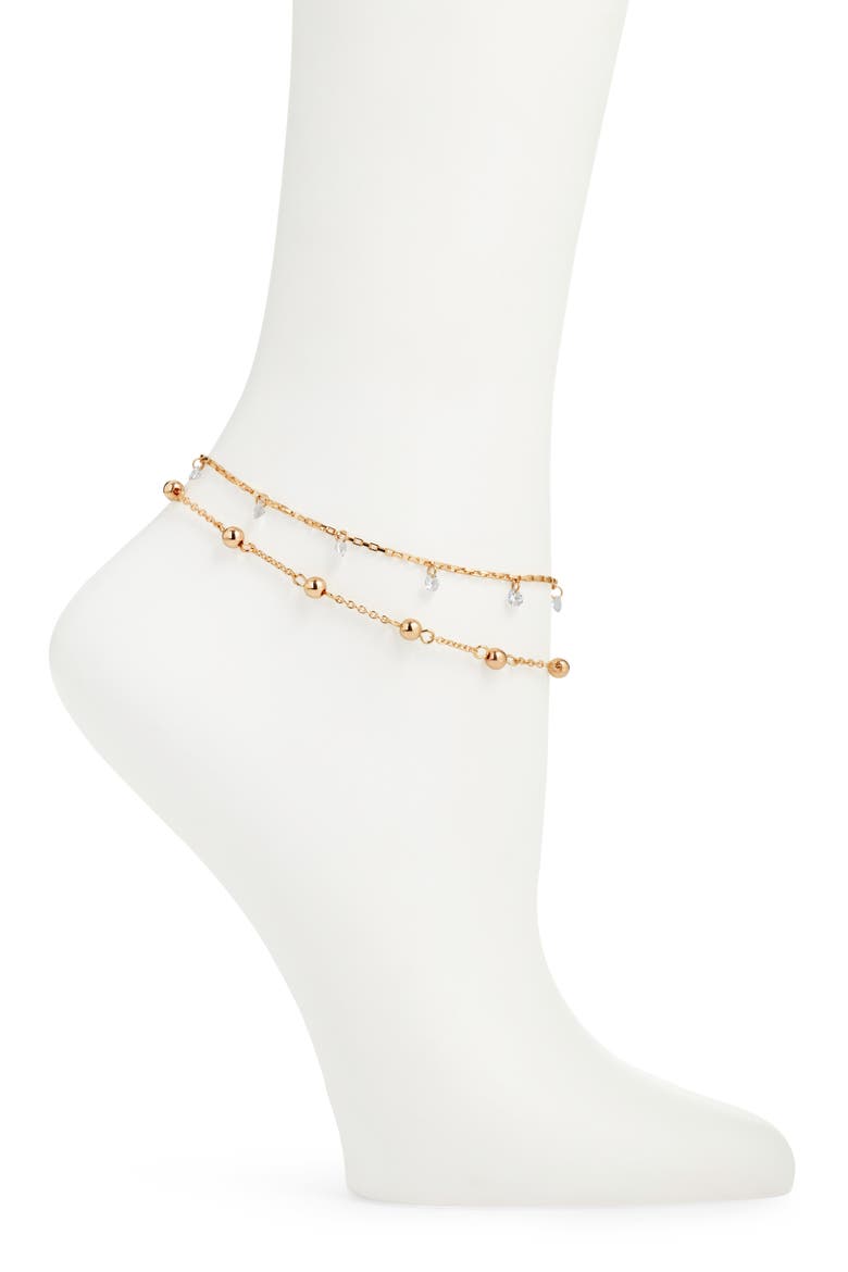 Set of 2 Anklets, Main, color, CLEAR- GOLD