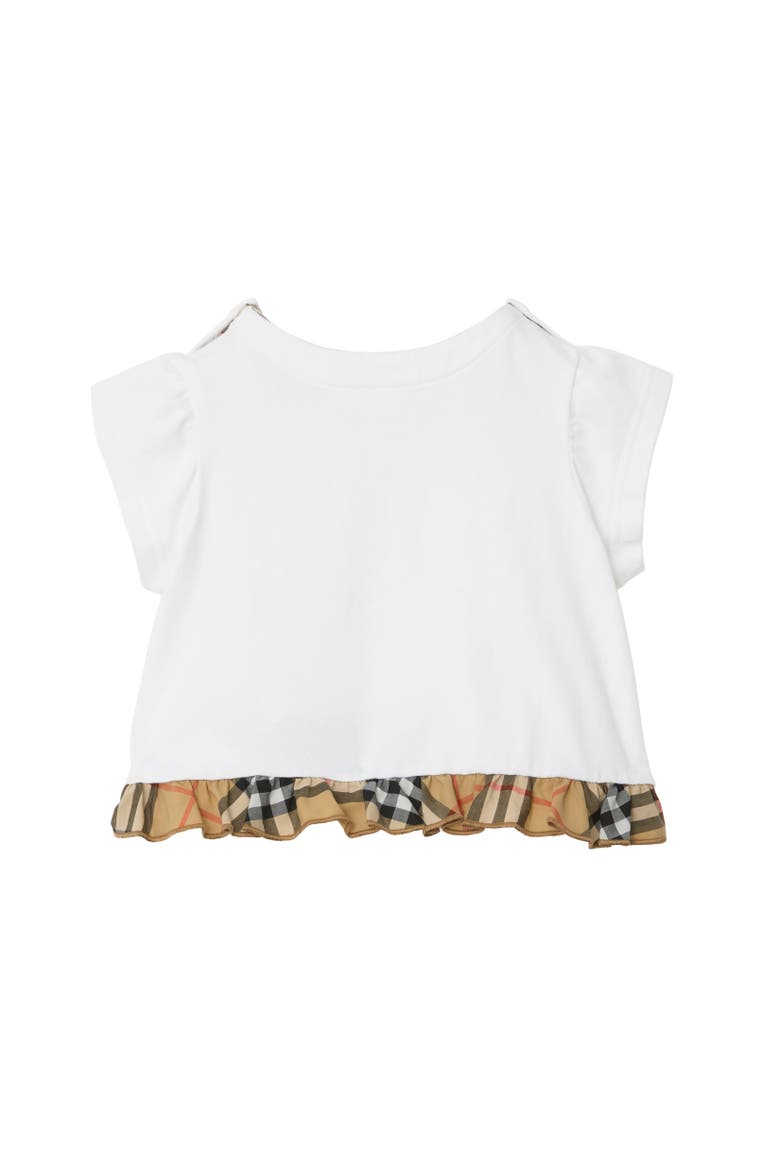Check Ruffle Stretch Cotton T-shirt, Alternate, color, White