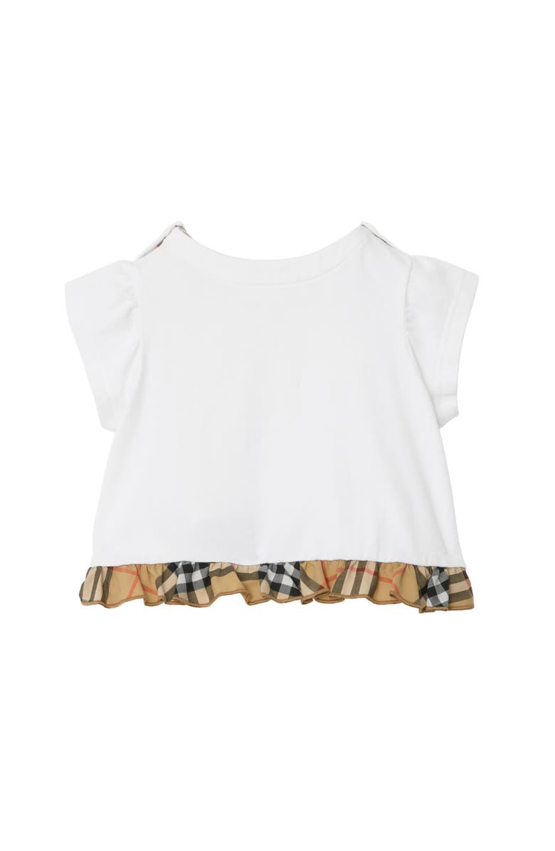 Burberry Check Ruffle Stretch Cotton T-shirt, Alternate, color, White