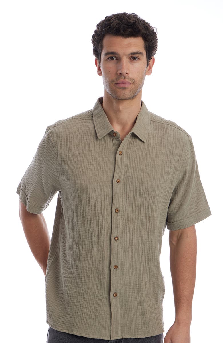 PX Short Sleeve Cotton Gauze Button-Up Shirt, Alternate, color, Olive