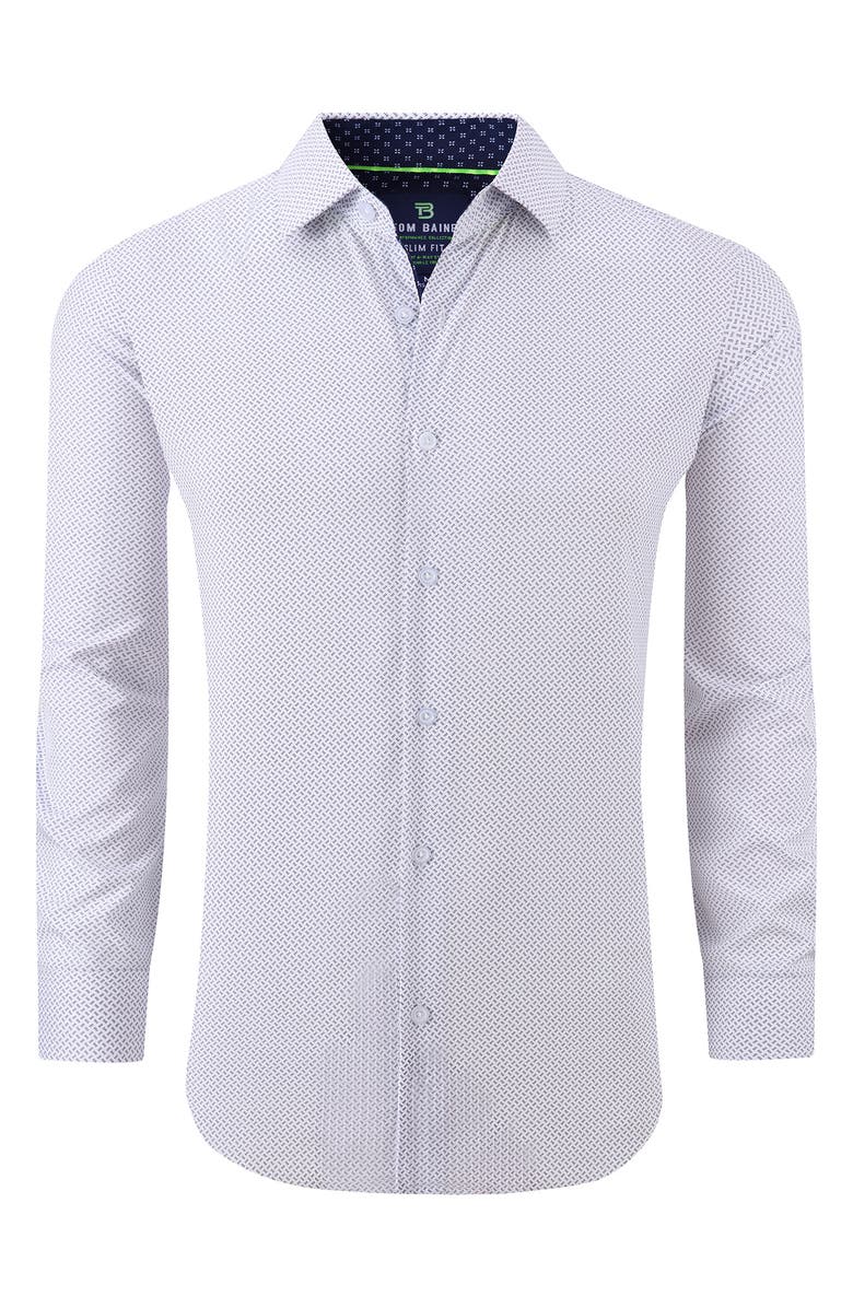 TOM BAINE Regular Fit Performance Stretch Long Sleeve Button Front Shirt, Main, color, White