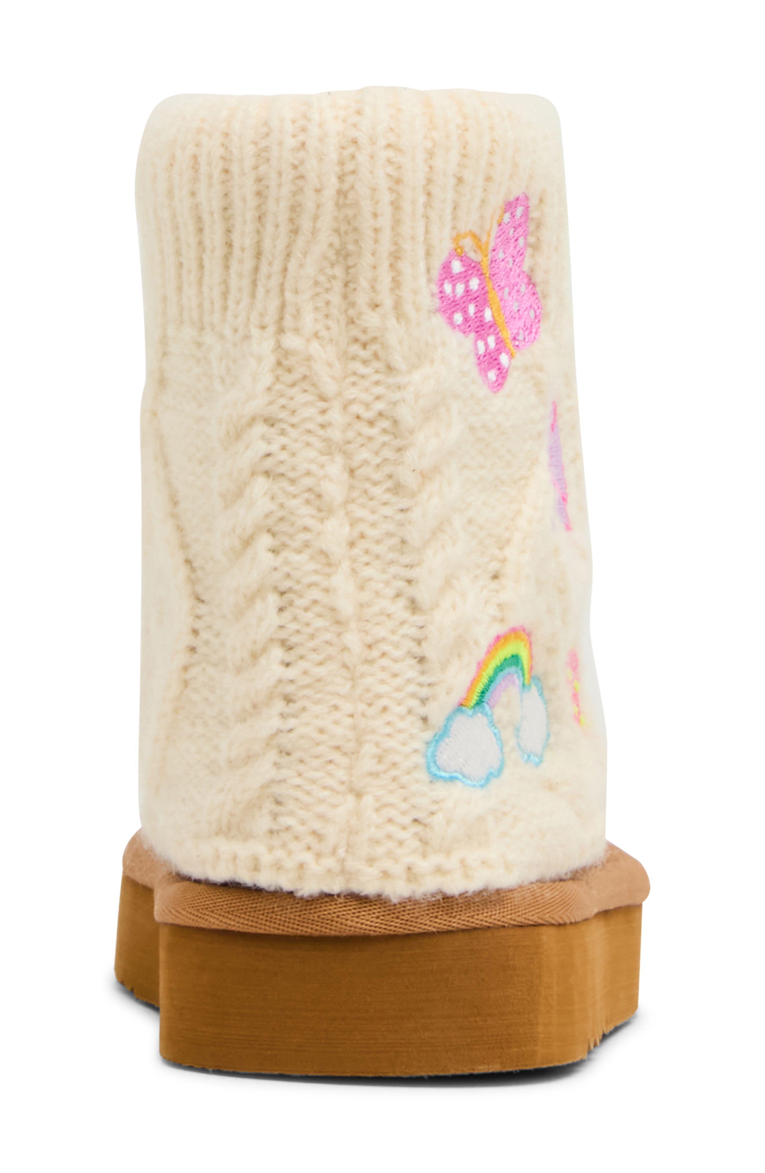 Kids' Cozy Embroidered Knit Boot, Alternate, color, IVORY/ COGNAC
