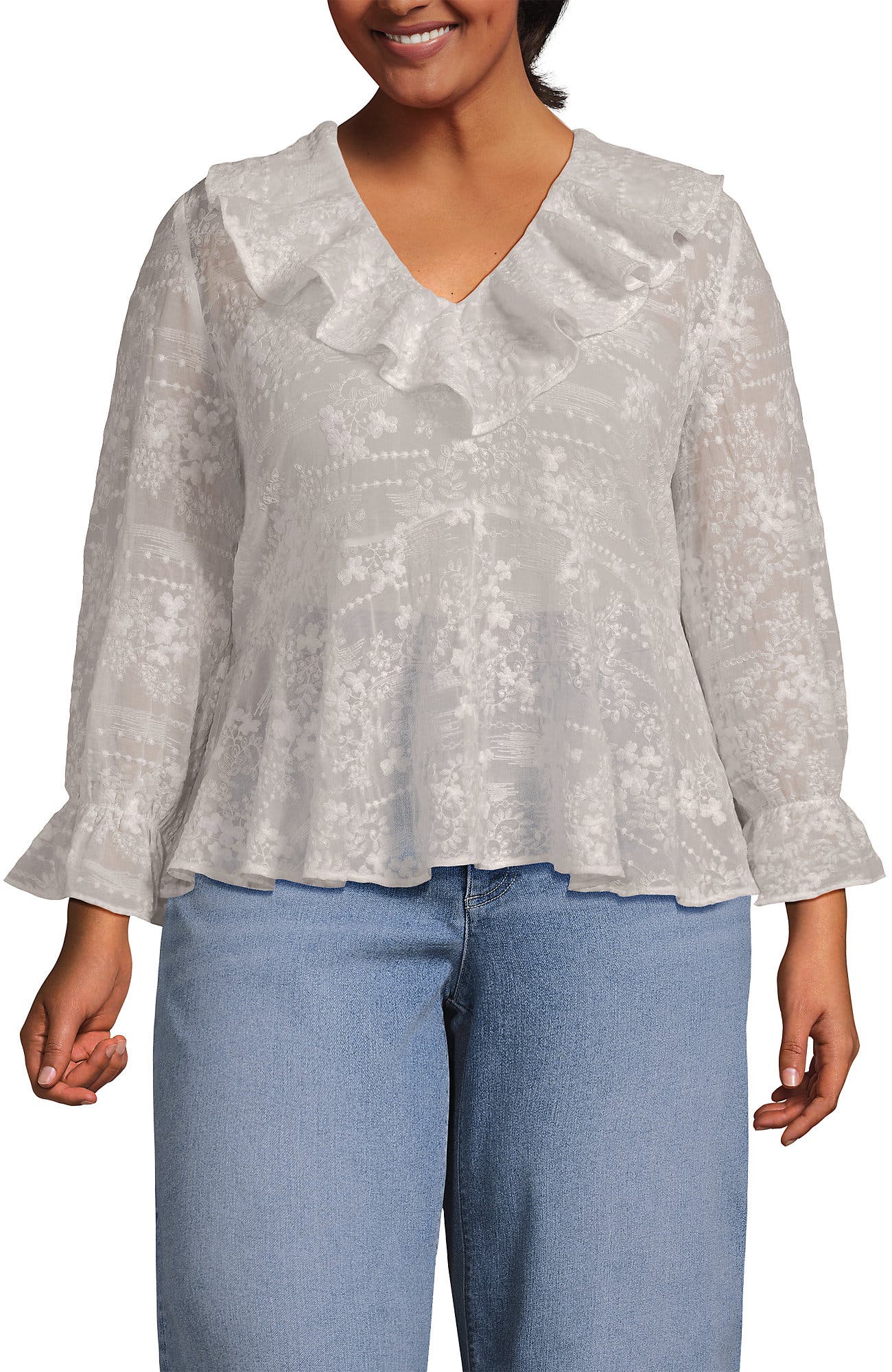 Plus Size Feminine Ruffle Chiffon V Neck Blouse - image 5