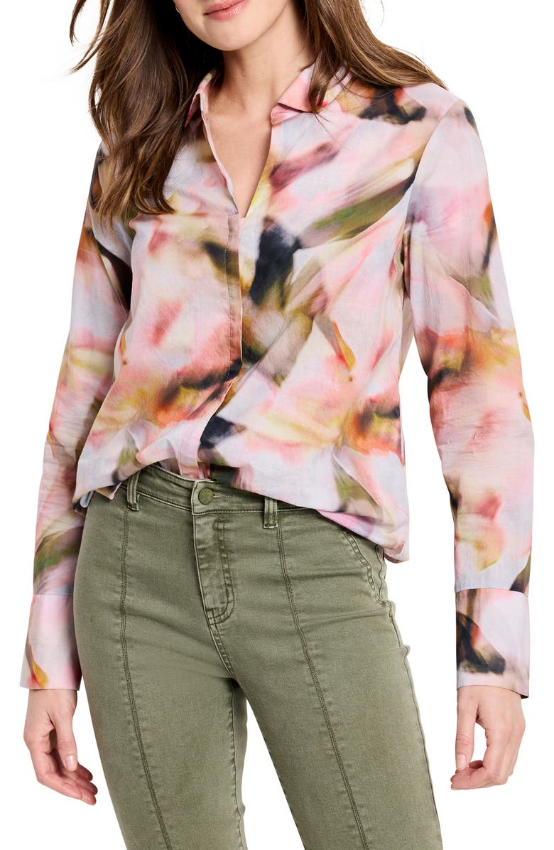 NIC+ZOE Smoky Petals Cotton Button-Up Shirt, Main, color, Pink Multi