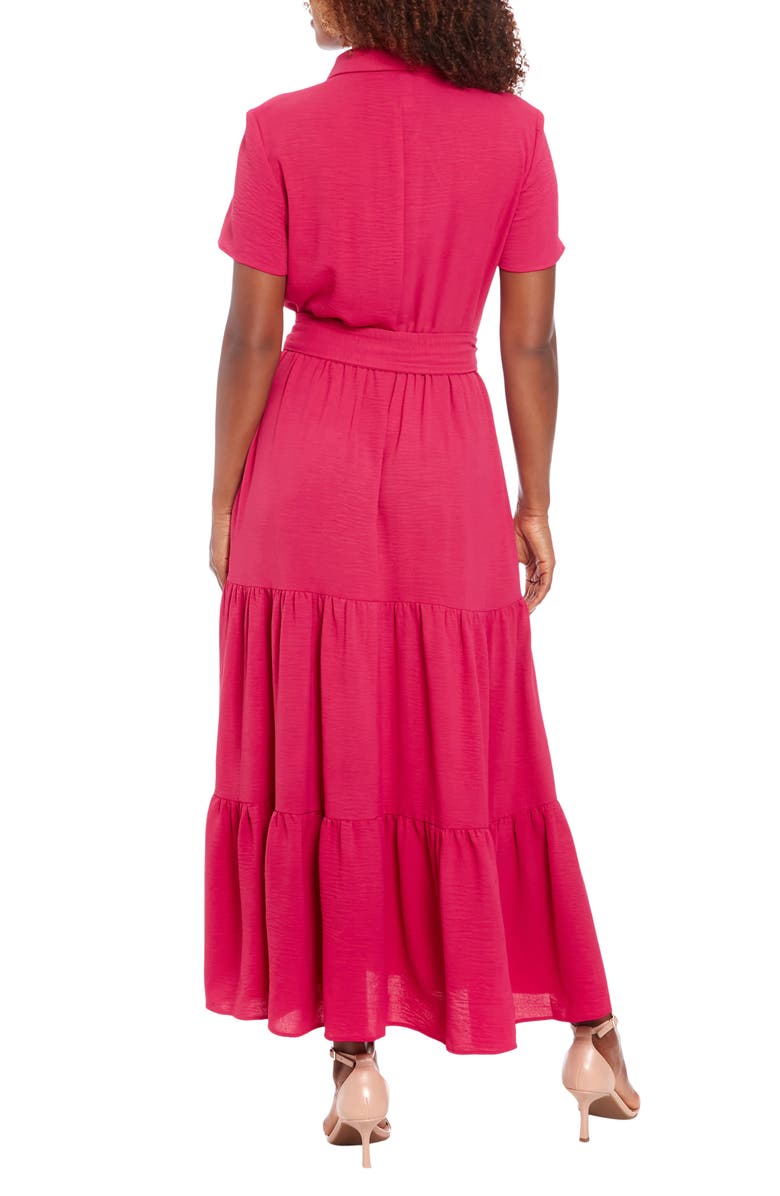 London Times Short Sleeve Tiered Shirtdress, Alternate, color, Magenta