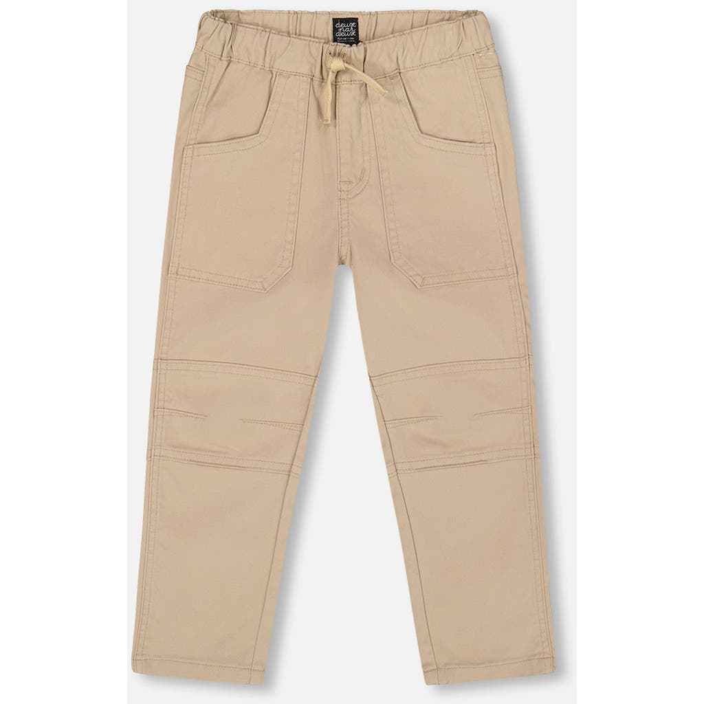 Deux Par Deux Twill Jogger Pants With Patch Pockets In Sand