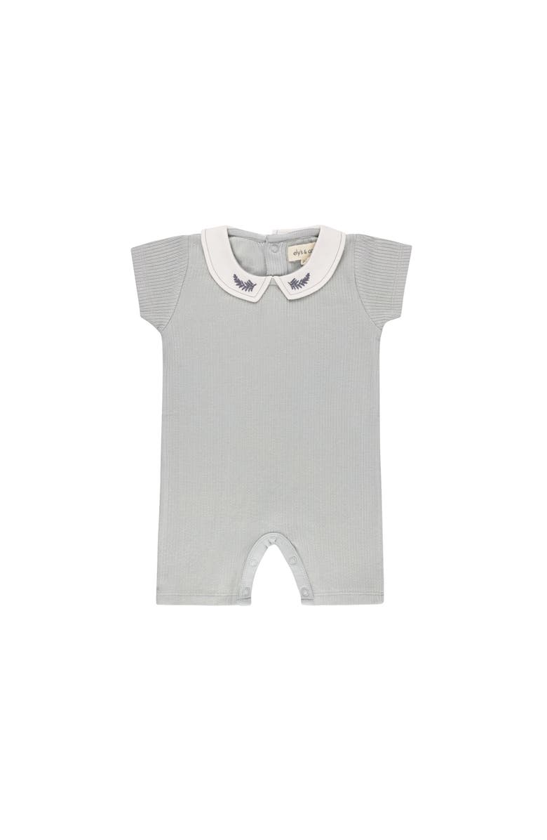 Ely's & Co. Organic Cotton Embroidered Collar Collection - Romper Boy, Main, color, Blue Leaf