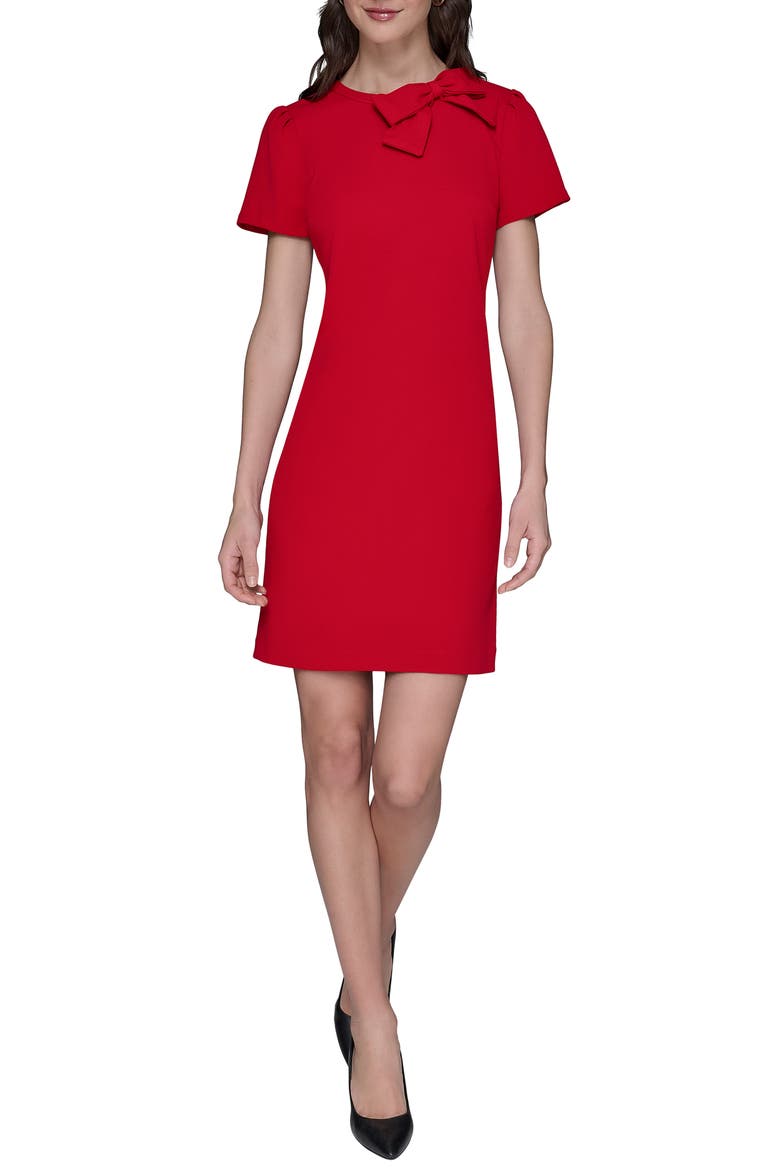 Bow Accent Scuba Crepe Sheath Dress, Main, color, ADMIRAL RED