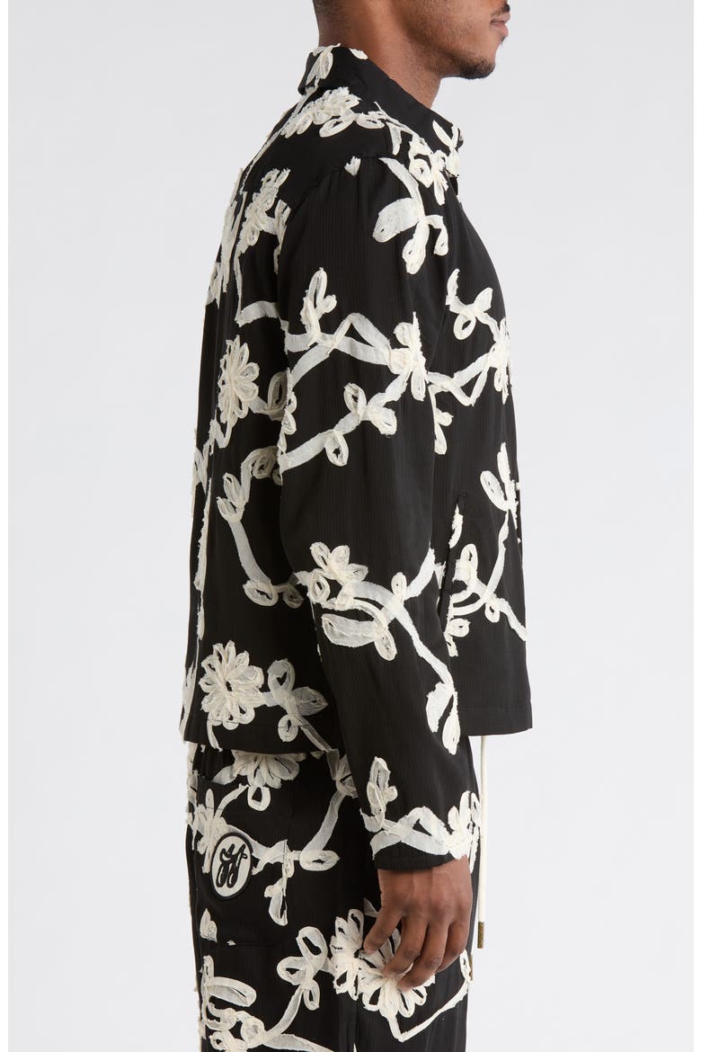 Floral Ribbon Cotton Blend Jacket, Alternate, color, BLACK
