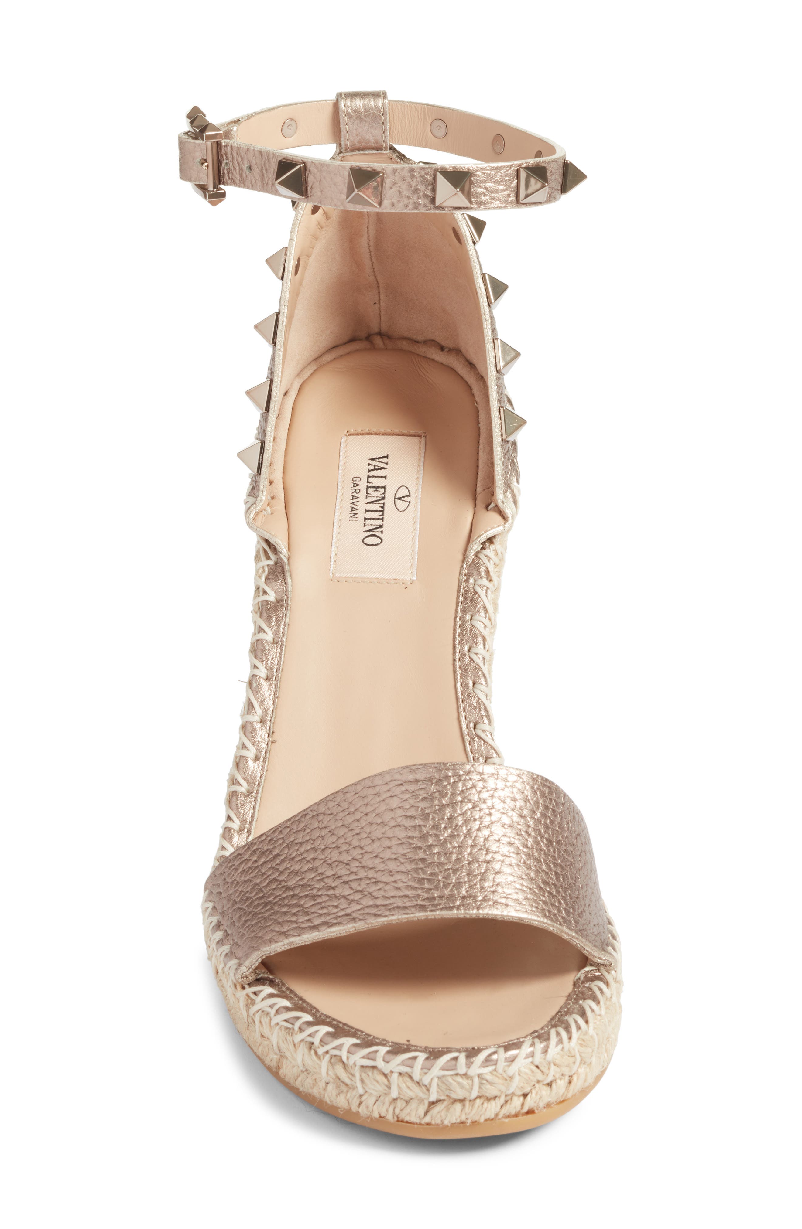 Rockstud Espadrille Sandal, Alternate, color, SKIN METALLIC LEATHER