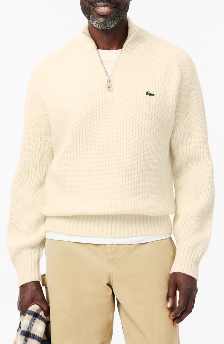 Lacoste Classic Fit Quarter Zip Wool Rib Sweater, Main, color, Lapland