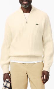 Lacoste Classic Fit Quarter Zip Wool Rib Sweater