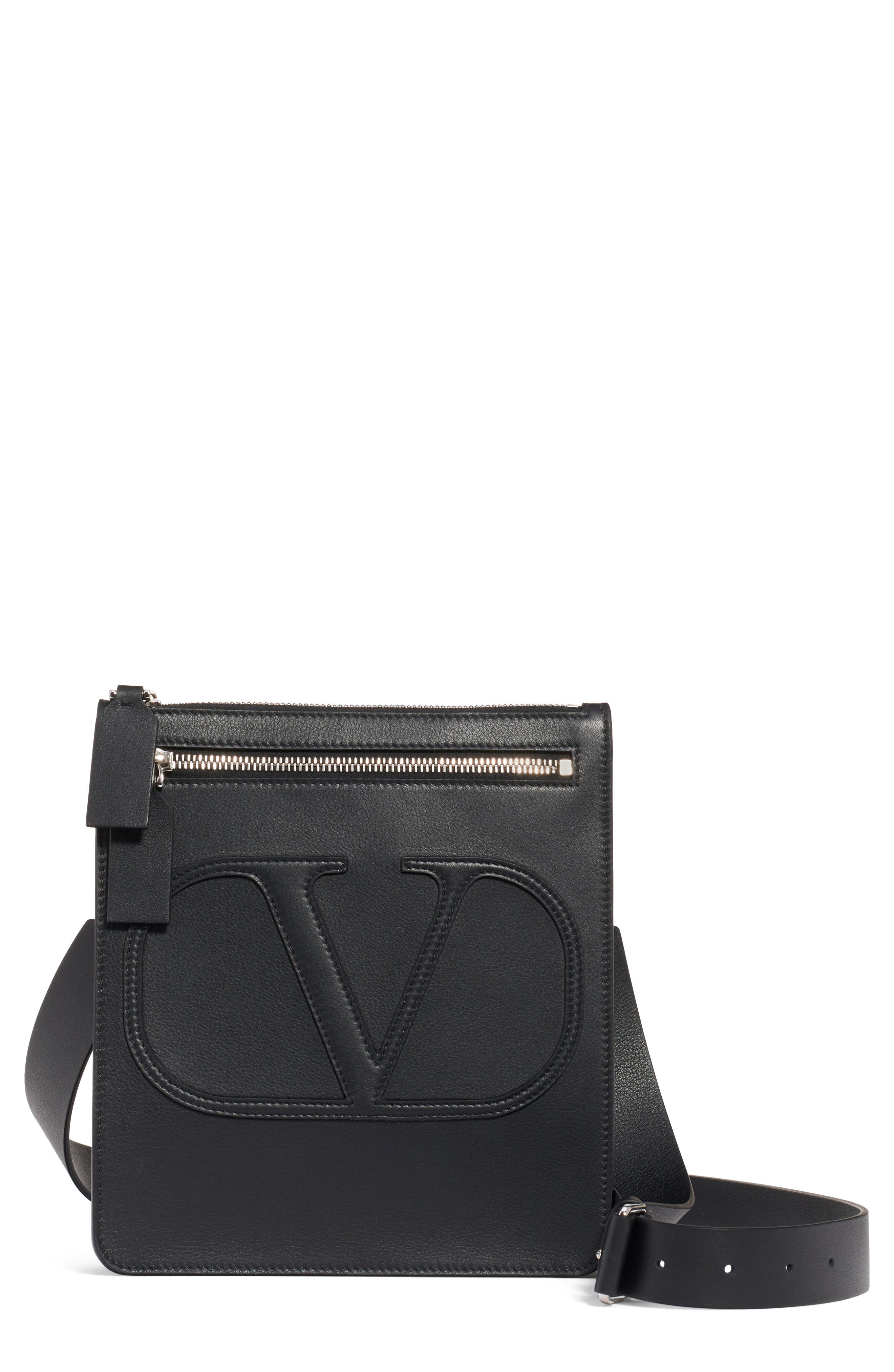 Valentino Garavani Valentino Small V-Logo Calfskin Leather Messenger Bag, Main, color, 