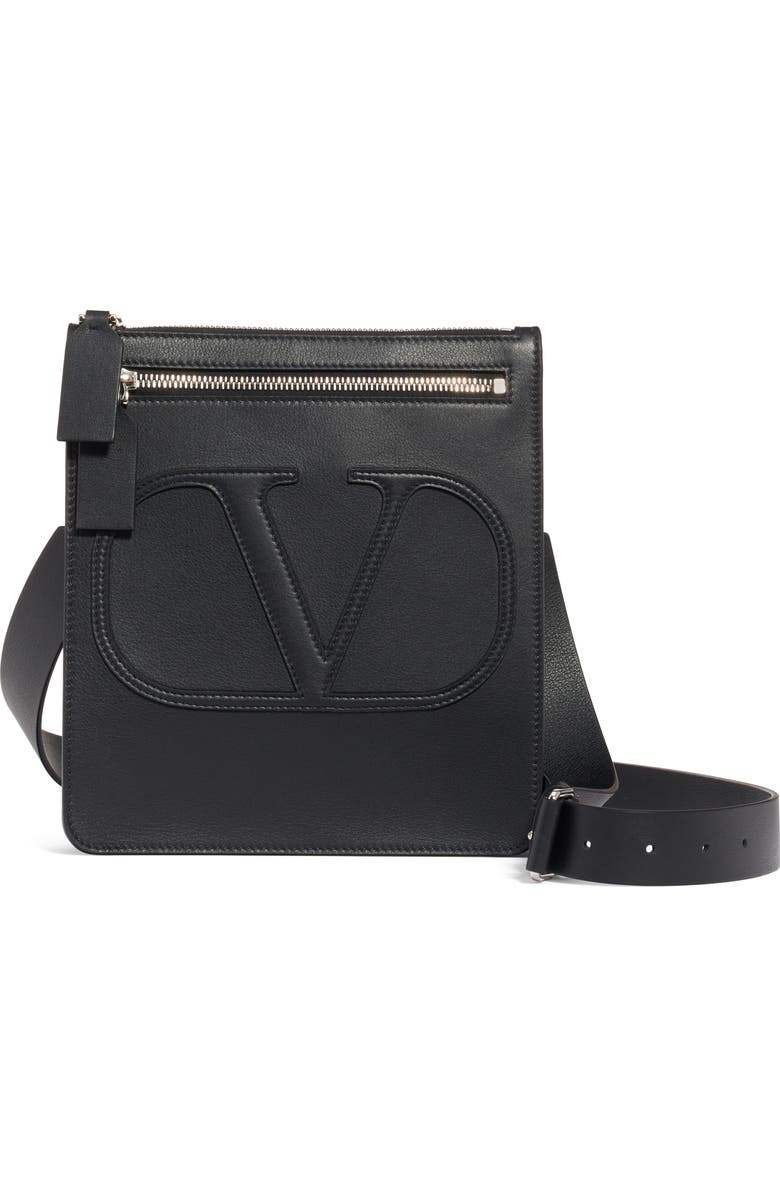 Valentino Garavani Valentino Small V-Logo Calfskin Leather Messenger Bag, Main, color,