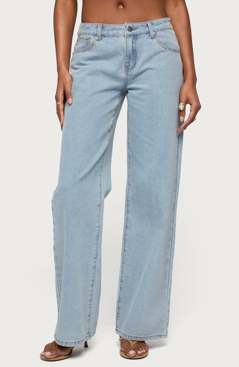 EDIKTED Raelynn Low Rise Baggy Jeans, Main, color, Light-Blue
