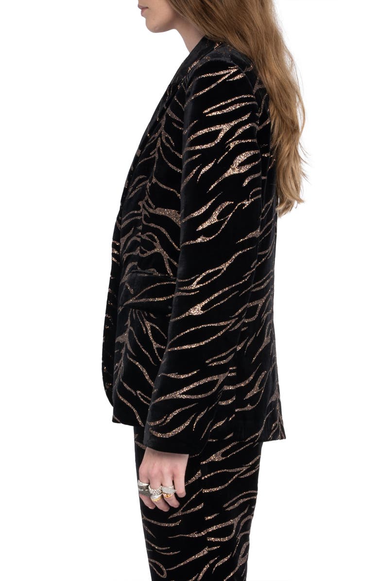 Zadig & Voltaire Vavy Metallic Tiger Stripe Velvet Jacket, Alternate, color, Black