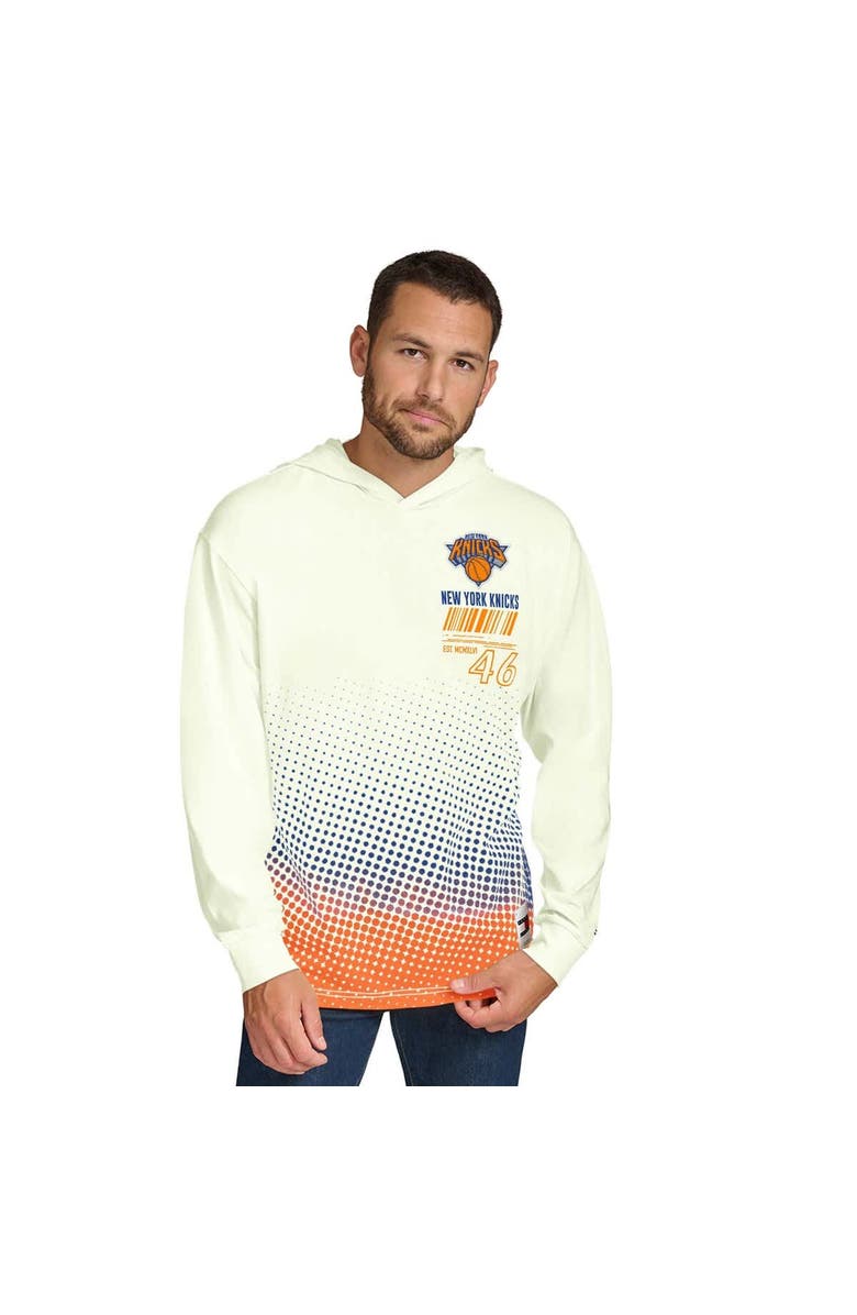 TOMMY JEANS Men's Tommy Jeans Cream New York Knicks Ben Vintage Applique Long Sleeve Hoodie T-Shirt, Alternate, color, Cream