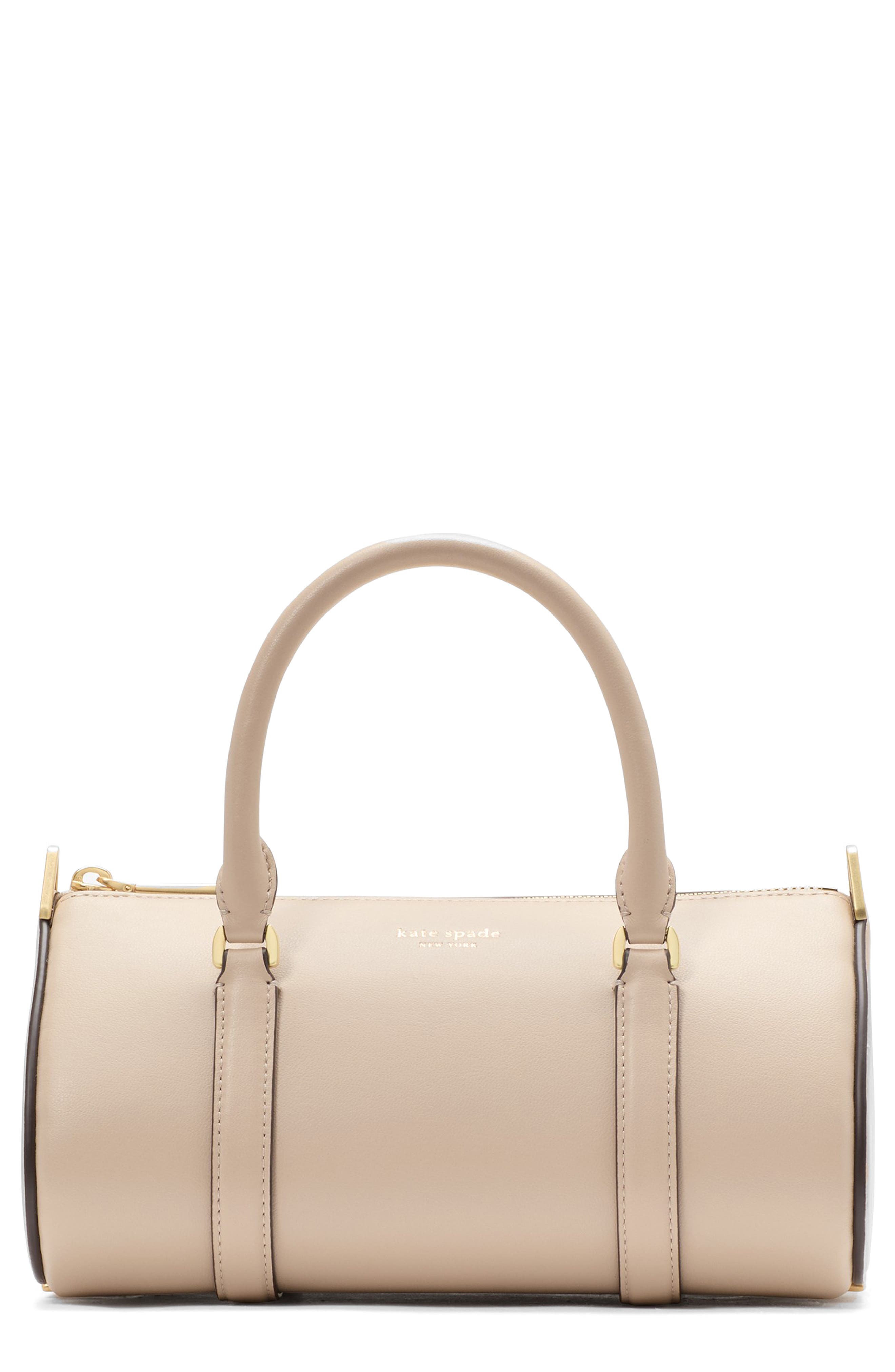 Kate Spade New York spade icon fine grain leather barrel bag, Main, color, Milk Glass