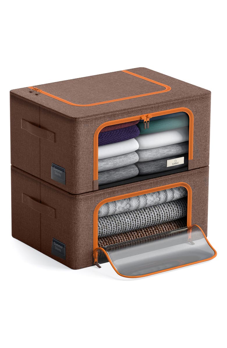 SORBUS Brown Small Zip Window Fabric Storage Box - Set of 2, Main, color, 