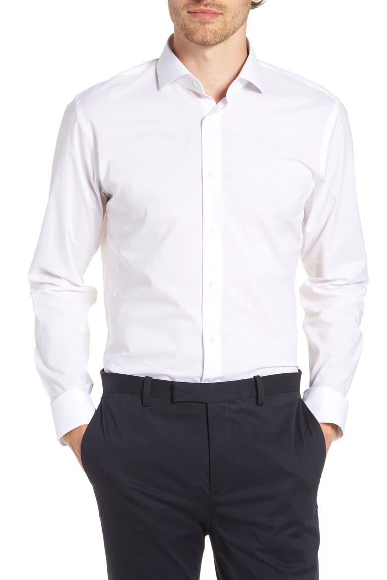 Trim Fit Solid Dress Shirt, Main, color, WHITE