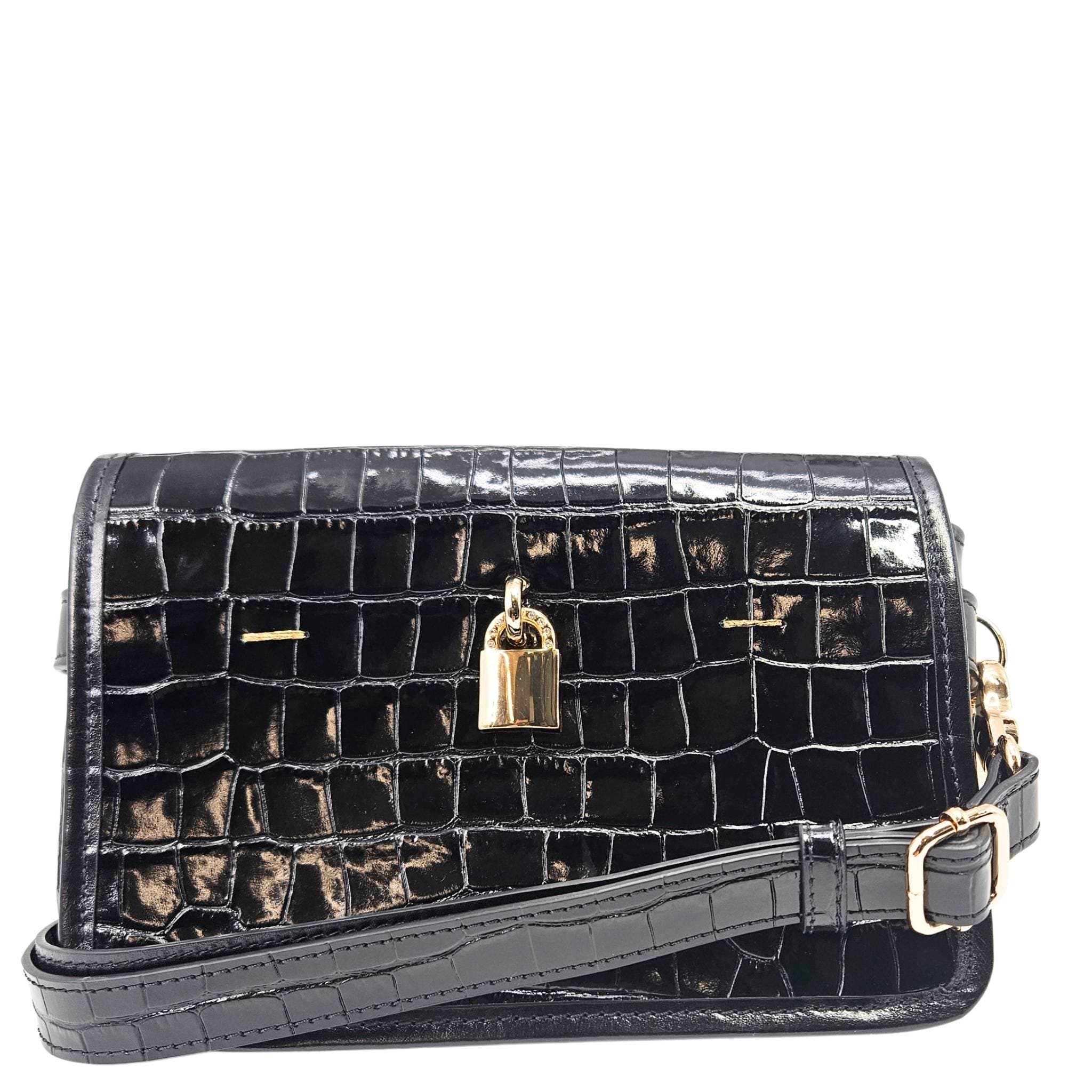 Madison Maison Moc Croc Small Crossbody, Alternate, color, Black
