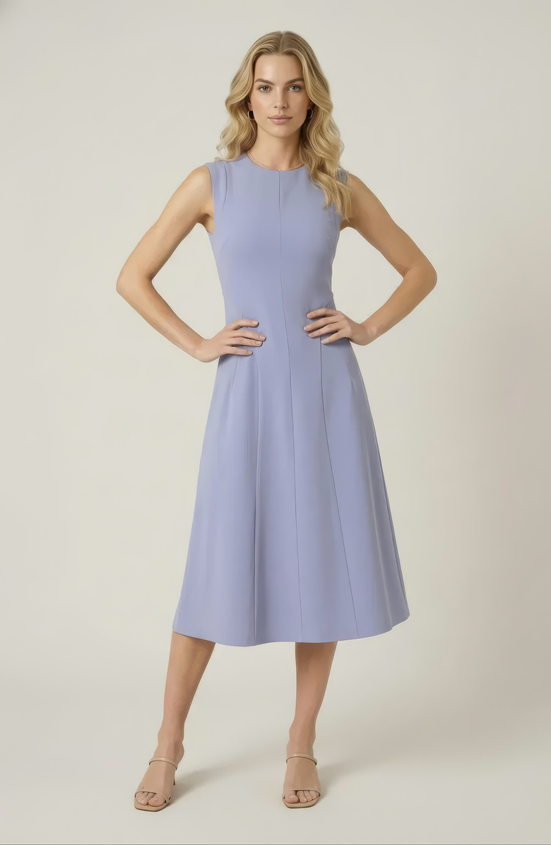 Modenaire Structured Seaming Flared Skirt Sleeveless Midi Dress, Alternate, color, Periwinkle Blue