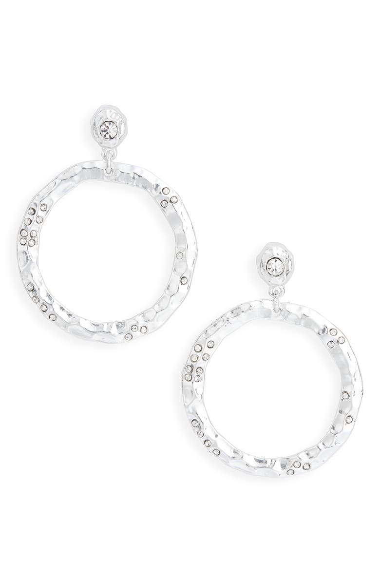 Karine Sultan Crystal Circle Drop Earrings, Main, color, Silver