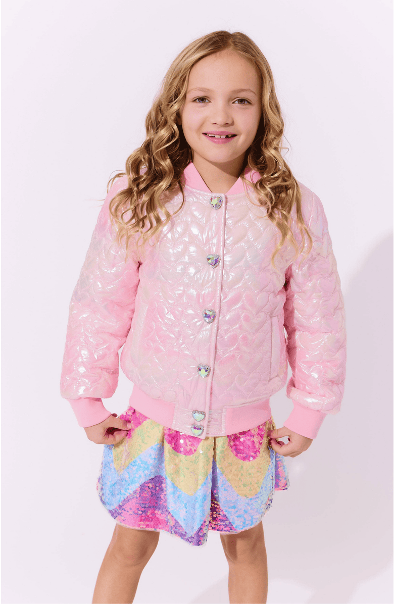 Lola + The Boys I Love You Hologram Jacket, Alternate, color, Pink