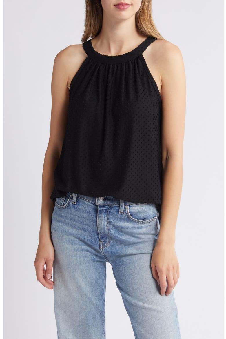 Clip Dot Halter Tank Top, Main, color, BLACK