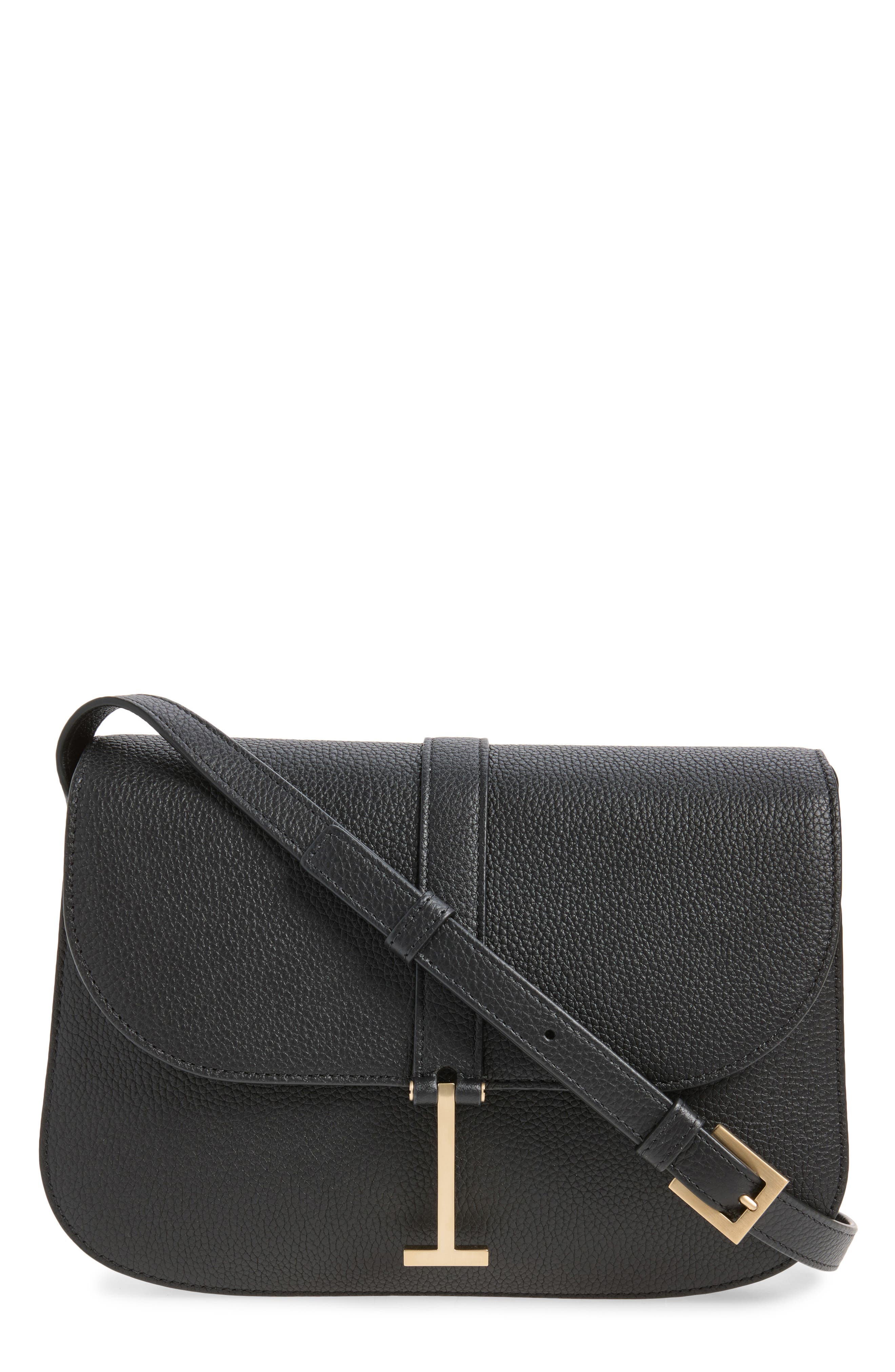 Small Kara Grain Leather Crossbody Bag, Main, color, BLACK