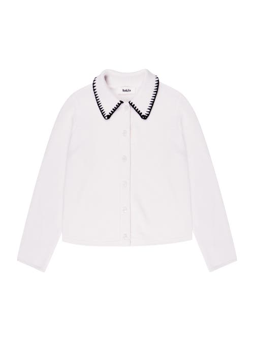 Ro&zo Womens Ivory Contrast-stitch Collared Knitted Cardigan In White