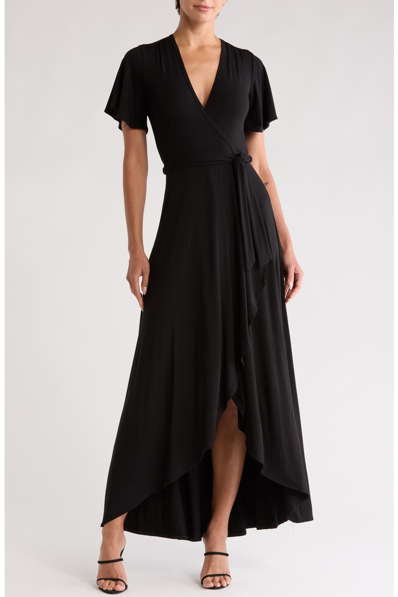 Cascade Wrap Maxi Dress, Main, color, BLACK