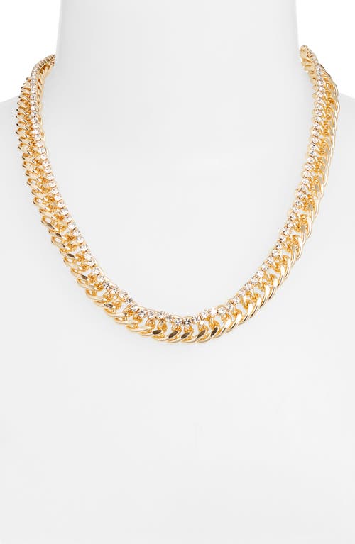 Open Edit Rhinestone Embellished Chain Necklace In Gold
