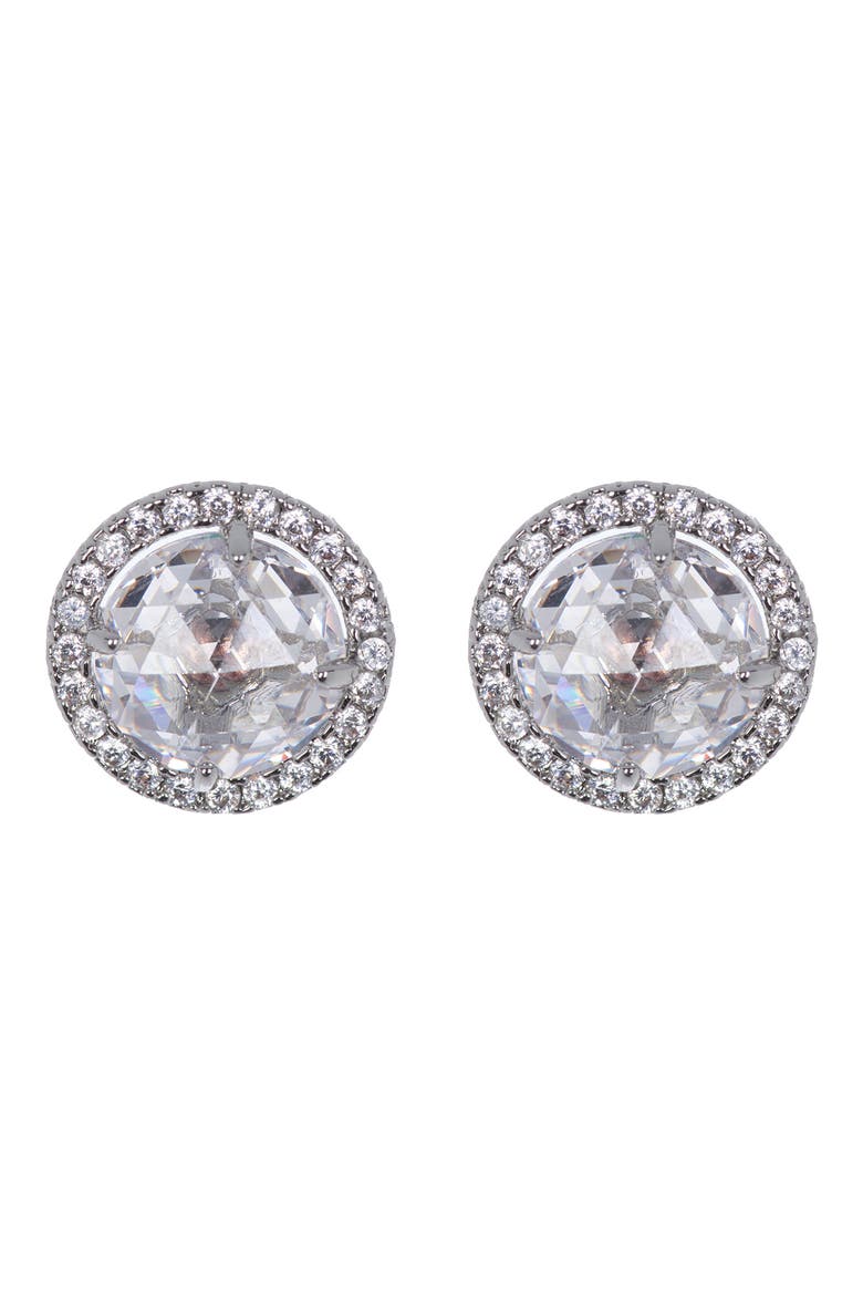 bright ideas pavé halo cz stud earrings, Main, color, CLEAR/ SILVER