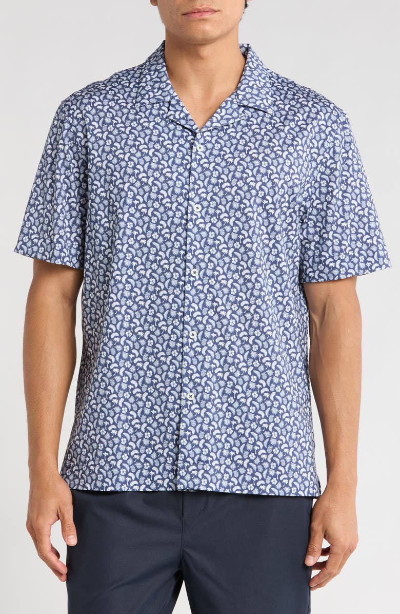 Bugatchi OoohCotton<sup>®</sup> Short Sleeve Button-Up Shirt, Main, color, Navy
