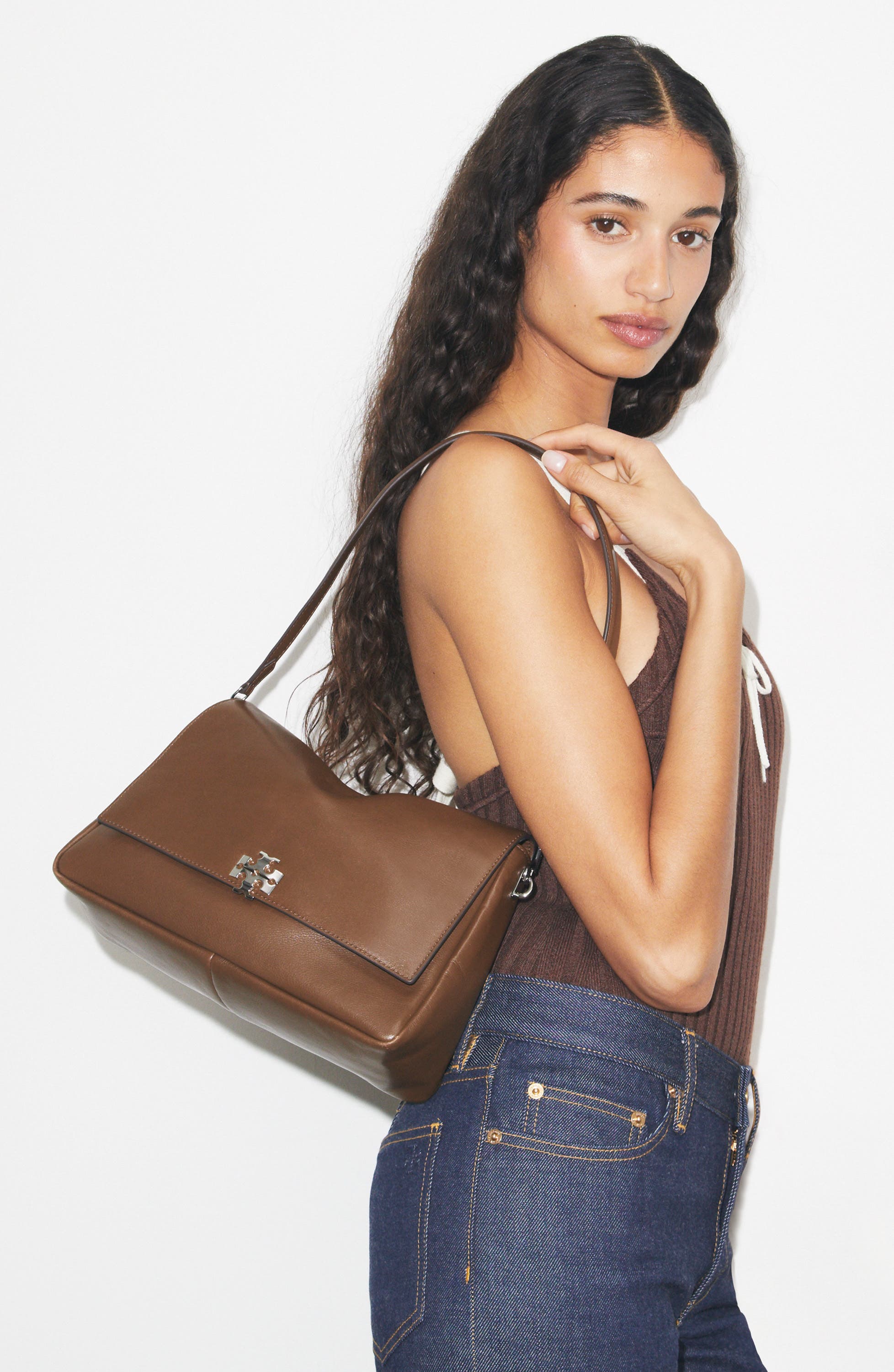 Charlie Leather Shoulder Bag, Alternate, color, MALT BROWN