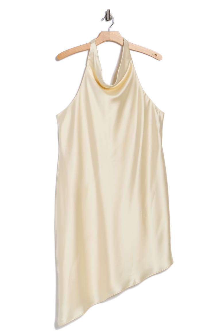 Halter Neck Asymmetric Satin Dress, Alternate, color, LIGHT BUTTER