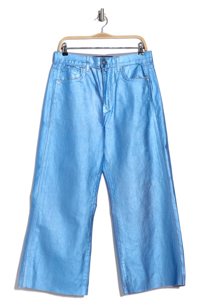 Taylor High Waist Raw Hem Ankle Wide Leg Jeans, Alternate, color, LT BLUE METALLIC