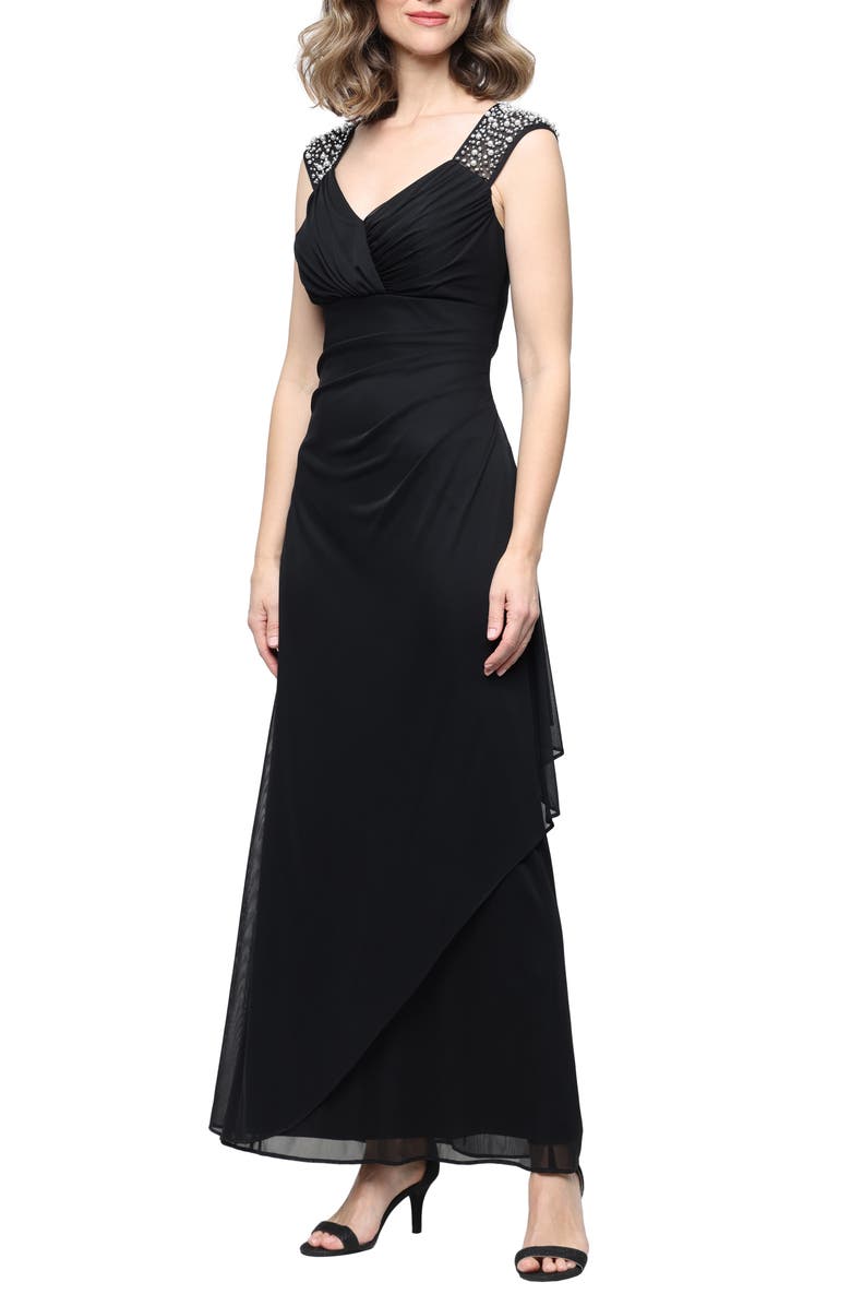 Alex Evenings Heat Set Crystal Empire Waist Gown, Main, color,