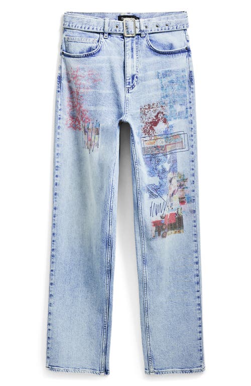 Desigual Graphic Detail Straight Leg Jeans In Blue