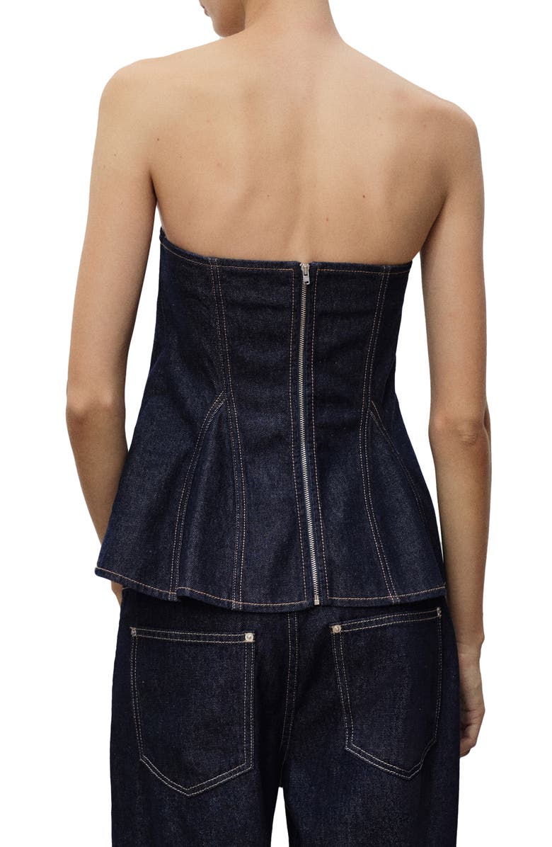 MANGO Strapless Denim Peplum Top, Alternate, color, Blue