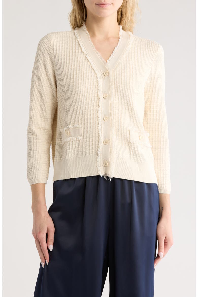 Frayed Waffle Knit Cardigan, Main, color, CREAM