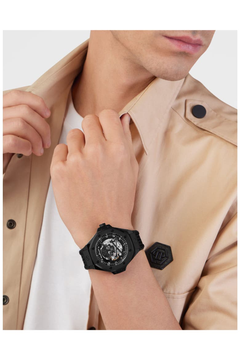 $keleton Royal Automatic Silicone Strap Watch, 46mm, Alternate, color, BLACK