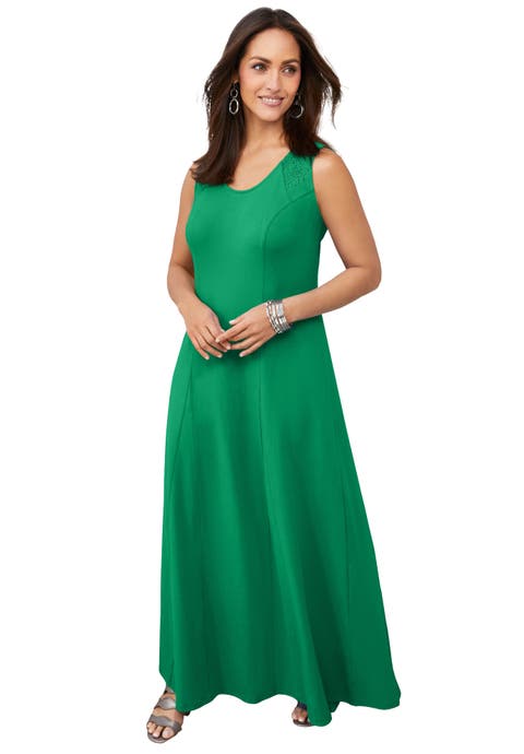 Stretch Cotton Crochet-Back Maxi Dress (Plus)
