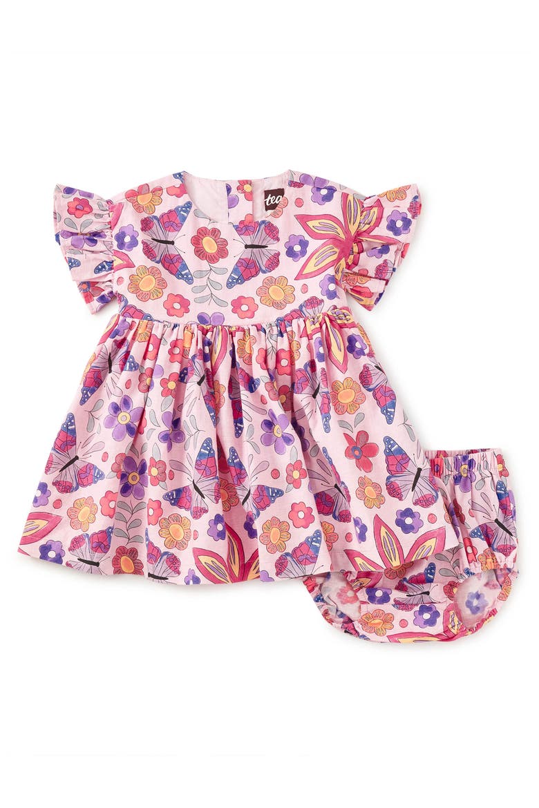 Ruffle Sleeve Baby Dress Set, Main, color, Butterfly Tile
