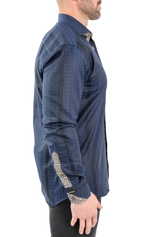 Maceoo Einstein Jacqhoneythree Blue Contemporary Fit Cotton Blend Button-up Shirt In Blue