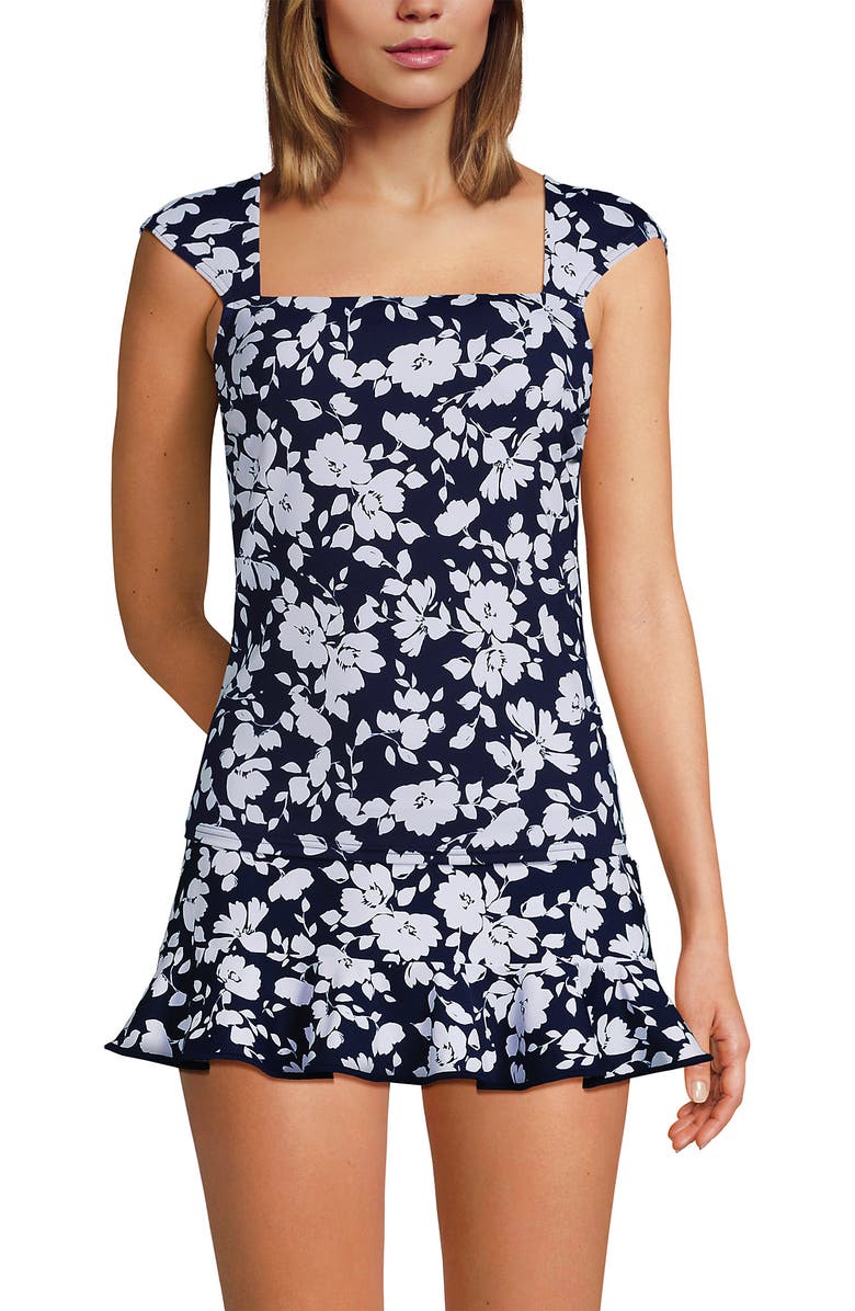 Lands' End DD-Cup Square Neck Underwire Tankini Top, Main, color, Navy Blossom Floral