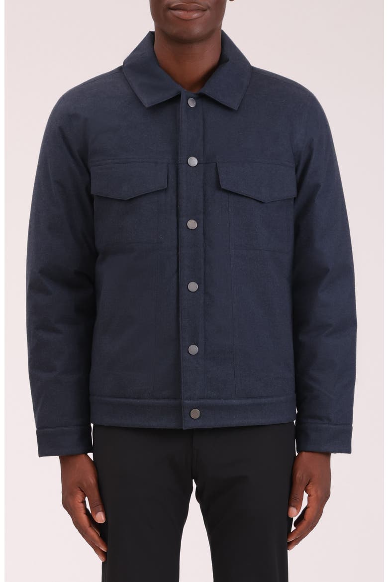 Flannel Snap-Up Trucker Jacket, Main, color, NAVY