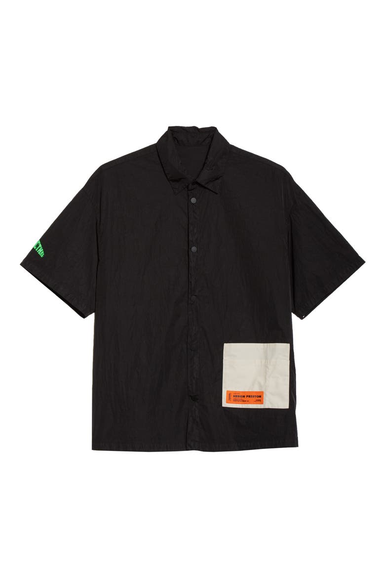 Patch Pocket Short Sleeve Nylon Shirt, Alternate, color, BLACK GREEN